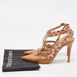 Valentino Brown Leather Rockstud Ankle Strap Pumps Size 37