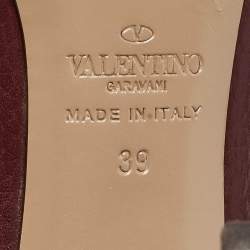 Pre Owned Valentino Dark Burgundy Leather Rockstud Pointed Toe Pumps Size 39