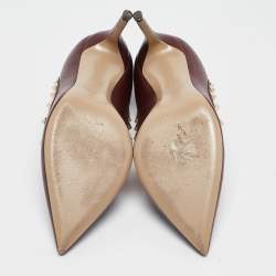 Pre Owned Valentino Dark Burgundy Leather Rockstud Pointed Toe Pumps Size 39