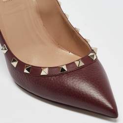 Pre Owned Valentino Dark Burgundy Leather Rockstud Pointed Toe Pumps Size 39