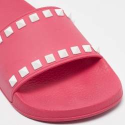 Valentino Pink Rubber Rockstud Flat Slide Size 36