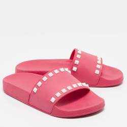 Valentino Pink Rubber Rockstud Flat Slide Size 36