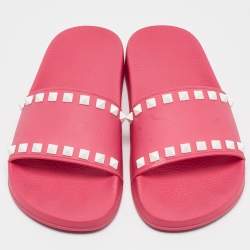 Valentino Pink Rubber Rockstud Flat Slide Size 36