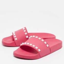 Valentino Pink Rubber Rockstud Flat Slide Size 36