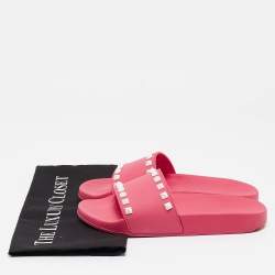 Valentino Pink Rubber Rockstud Flat Slide Size 36