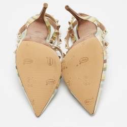 Pre Owned Valentino Multicolor Leather Rockstud Strappy Pointed Toe Pumps Size 36.5