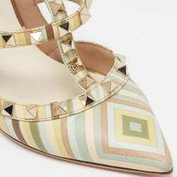 Pre Owned Valentino Multicolor Leather Rockstud Strappy Pointed Toe Pumps Size 36.5