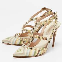 Pre Owned Valentino Multicolor Leather Rockstud Strappy Pointed Toe Pumps Size 36.5