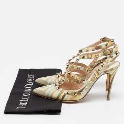 Pre Owned Valentino Multicolor Leather Rockstud Strappy Pointed Toe Pumps Size 36.5