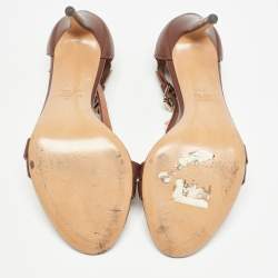 Pre Owned Valentino Dark Brown Leather Rockstud  Sandals Size 37.5