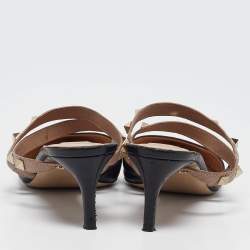 Pre Owned Valentino Black/Dusty Pink Leather Rockstud Mules Size 37