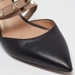 Pre Owned Valentino Black/Dusty Pink Leather Rockstud Mules Size 37
