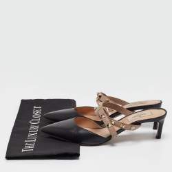 Pre Owned Valentino Black/Dusty Pink Leather Rockstud Mules Size 37