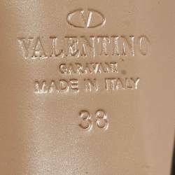 Pre Owned Valentino Black/White Striped Leather Rockstud Ankle Strap Pumps Size 38