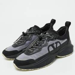 Pre Owned Valentino Black Mesh and Suede Bounce Low Top Sneakers Size 37