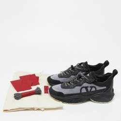 Pre Owned Valentino Black Mesh and Suede Bounce Low Top Sneakers Size 37