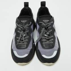 Pre Owned Valentino Black Mesh and Suede Bounce Low Top Sneakers Size 37