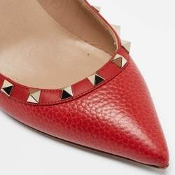 Pre Owned Valentino Red Leather Rockstud Pumps Size 38