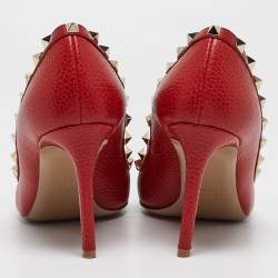 Pre Owned Valentino Red Leather Rockstud Pumps Size 38