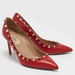 Pre Owned Valentino Red Leather Rockstud Pumps Size 38