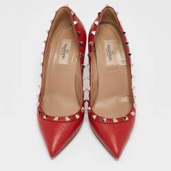 Pre Owned Valentino Red Leather Rockstud Pumps Size 38