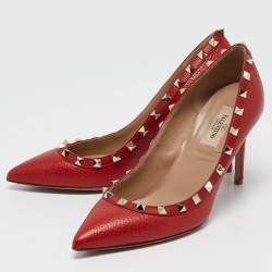 Pre Owned Valentino Red Leather Rockstud Pumps Size 38