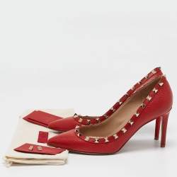 Pre Owned Valentino Red Leather Rockstud Pumps Size 38