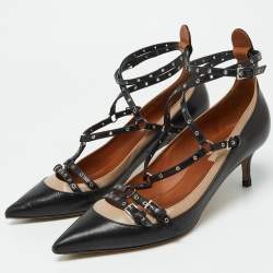 Pre Owned Valentino Black/Beige Leather Grommet Love Latch Pumps Size 39