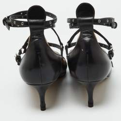 Pre Owned Valentino Black/Beige Leather Grommet Love Latch Pumps Size 39