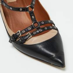 Pre Owned Valentino Black/Beige Leather Grommet Love Latch Pumps Size 39