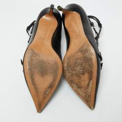 Pre Owned Valentino Black/Beige Leather Grommet Love Latch Pumps Size 39