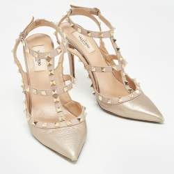 Valentino Beige/Gold Leather Rockstud Pumps Size 40