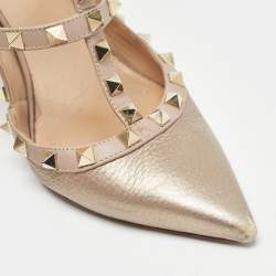 Valentino Beige/Gold Leather Rockstud Pumps Size 40