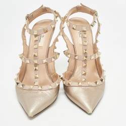 Valentino Beige/Gold Leather Rockstud Pumps Size 40