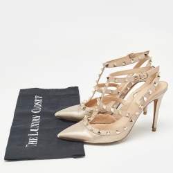 Valentino Beige/Gold Leather Rockstud Pumps Size 40