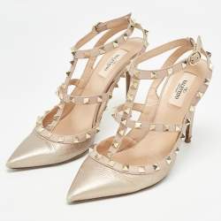 Valentino Beige/Gold Leather Rockstud Pumps Size 40