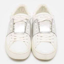 Pre Owned Valentino White Leather Rockstud Lace Up Sneakers Size 38