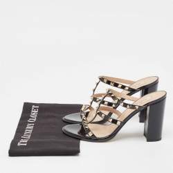 Pre Owned Valentino Black Patent Leather Rockstud Slide Sandals Size 39.5