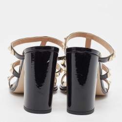 Pre Owned Valentino Black Patent Leather Rockstud Slide Sandals Size 39.5