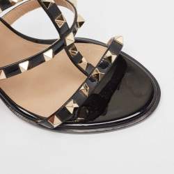 Pre Owned Valentino Black Patent Leather Rockstud Slide Sandals Size 39.5