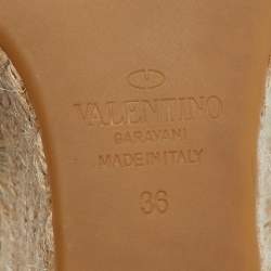 Pre Owned Valentino Black Leather Rockstud Espadrille Wedge Sandals Size 36