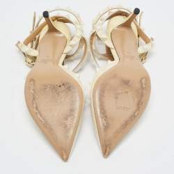 Pre Owned Valentino Cream Patent Leather Rockstud Ankle Strap Pumps Size 38