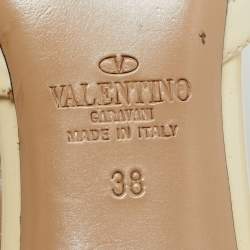 Pre Owned Valentino Cream Patent Leather Rockstud Ankle Strap Pumps Size 38