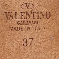 Pre Owned Valentino Metallic Dusty Pink Leather Rockstud Ankle Strap Pumps Size 37