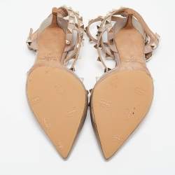 Pre Owned Valentino Metallic Dusty Pink Leather Rockstud Ankle Strap Pumps Size 37