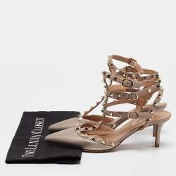 Pre Owned Valentino Metallic Dusty Pink Leather Rockstud Ankle Strap Pumps Size 37