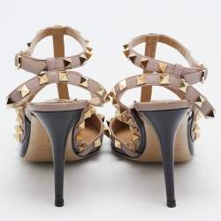 Pre Owned Valentino Black Patent Leather Rockstud Ankle Strap Pumps Size 38