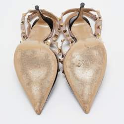 Pre Owned Valentino Black Patent Leather Rockstud Ankle Strap Pumps Size 38