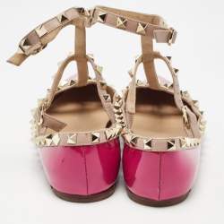 Valentino Pink Leather and Patent Rockstud Ballet Flats Size 36.5