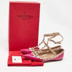 Valentino Pink Leather and Patent Rockstud Ballet Flats Size 36.5